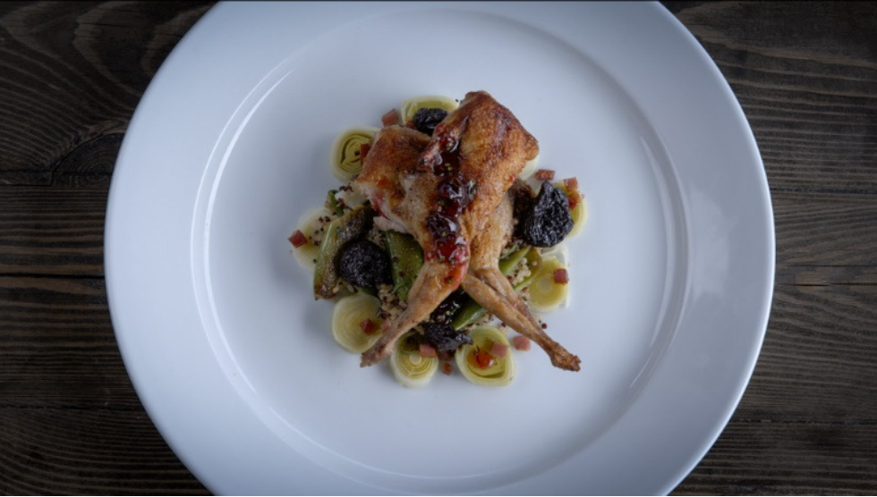 Roasted Quail with leeks